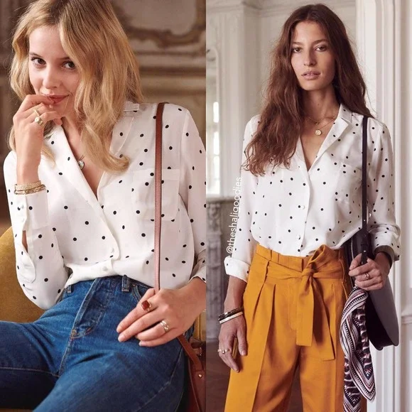 Sezane | Tops | Sezane Florence Shirt White Black Polka Dot